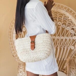 Gloria Seagrass Crossbody w/ Vegan Leather Accents - Ivory